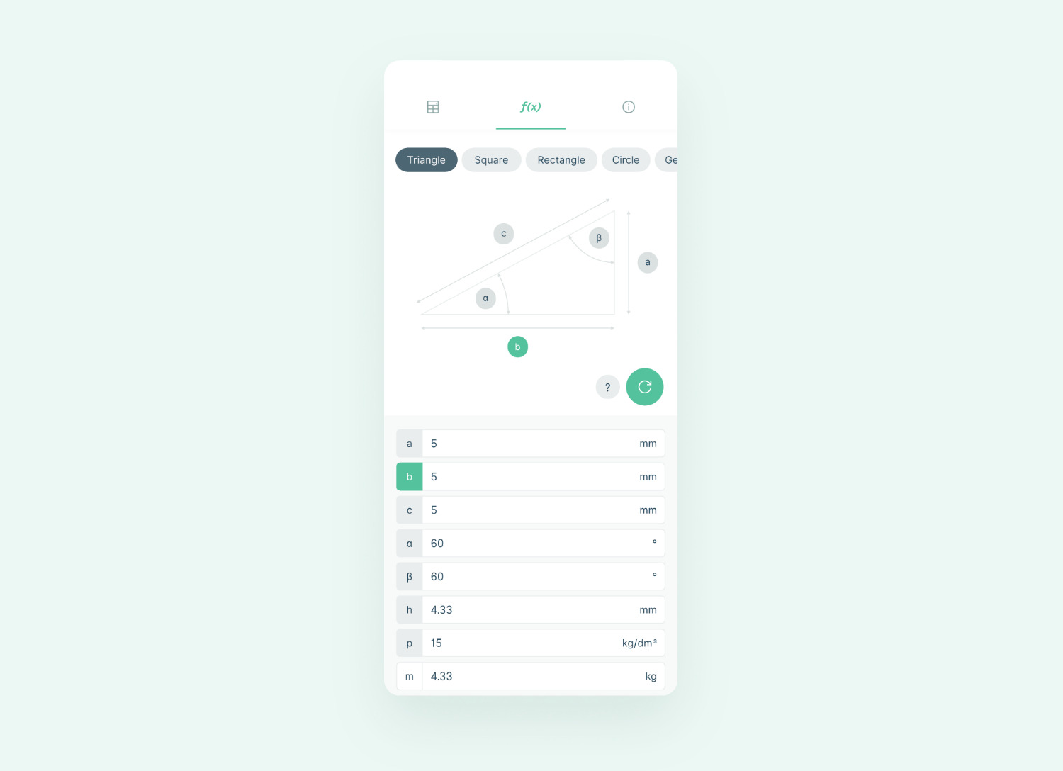 Simplified visual calculator with predefined formulas