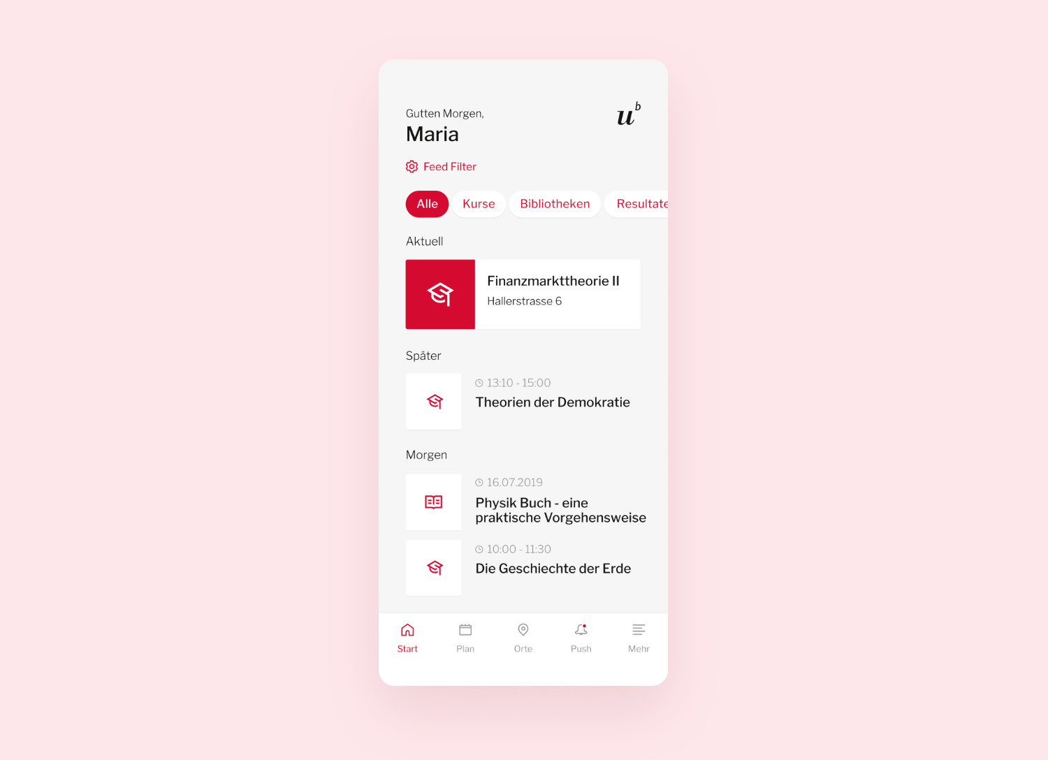 Daily overview and activities feed for students